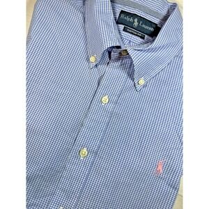 Ralph Lauren Men's Gingham Check Custom Fit Long Sleeve Shirt Size Large